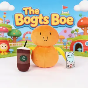 The Land of Boggs Boe Plush Toy - Soft Stuffed Orange Character with Coffee & Phone Accessories, Cute Collectible Plushie for Fans & Kids