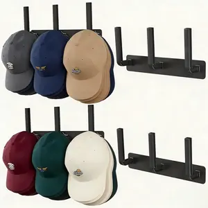 Hat Rack 2 Packs, Removable Long Row Hat Racks for Baseball Caps Wall, Holds 30 hats, 2 Mounting Options Hat Organizer, Space Saving Hat Rack for Wall, Hat Hanger for Door, Room, Closet (Black)