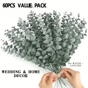 60pcs Artificial Eucalyptus Stems, Fake Eucalyptus Leaves, No Maintenance, Outdoor Home Decor, Wedding Bouquets, Vase Fillers, DIY Wreaths, Party Centerpieces
