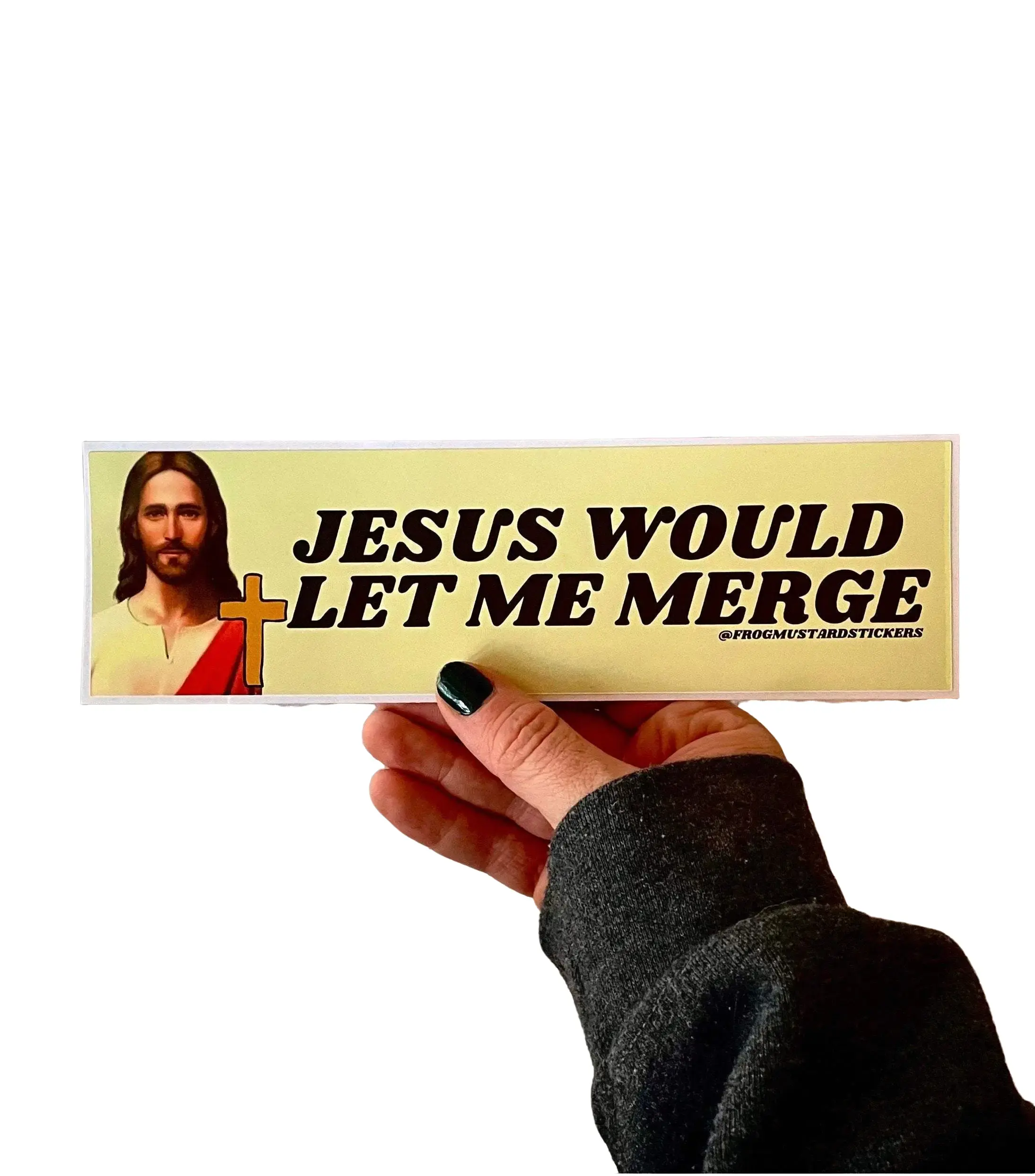 "Jesus Would Let Me Merge" Car Decals - 8.5in x 2.5in, Waterproof UV-Resistant, Vinyl or Magnet Option, Exterior Car Window Decoration Accessory