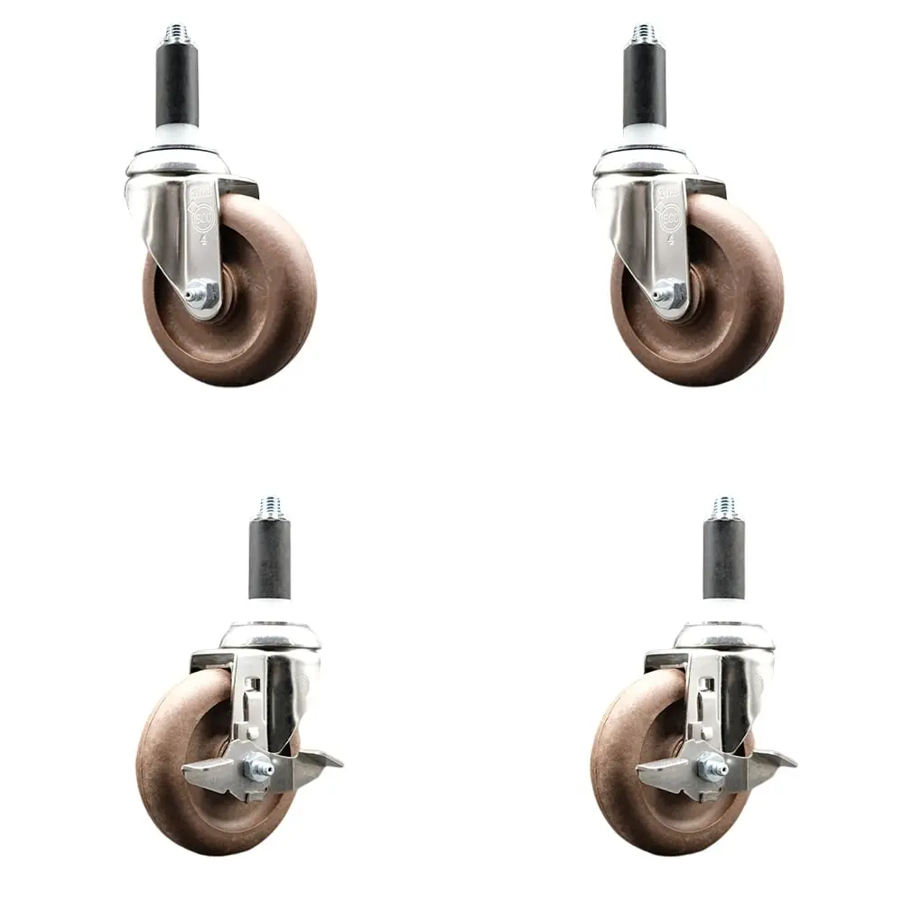 Service Caster SCC-SS316EX20S414-GFNSHT-2-TLB-2-1 High Temperature Glass Filled Nylon Swivel Stem Caster with 4 in. Caster Wheel, 1 in. Expanding Stems - 316 Stainless Steel Casters - Set of 4