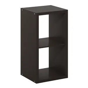 Black Dark Oak 2-Cube Thick-Frame Open Back Bookcase - Modern Composite Wood Reversible Cubicle Shelf, 14.6x15.9x30in, for Living Room, Home Office