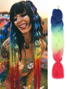 24 Inch Long Straight Jumbo Braiding Hair Extensions, Synthetic Rainbow Color Braiding Hair, Colorful Braiding Hairpiece for Women Girls Cosplay Party, Synthetic Braided Hair