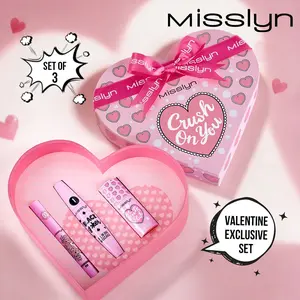 Misslyn Valentine's Exclusive Crush on You Heart-Shaped Makeup Gift Set, 3-Pcs Beauty Kit with Liquid Blush, Eyeshadow Pen & Mascara, Perfect Romantic Gift for Her