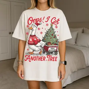 Oops I Got Another Tree Unisex T-Shirt, Funny Christmas Goose Cotton Tee, Retro Holiday Humor Design, Sarcastic Xmas Shirt, Trendy Christmas Tree, For Men and Women Menswear Womenswear
