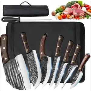 MDHAND Kitchen Knife Set, Butcher Knife, Boning Knife, Meat Cleaver, Non-Stick High Carbon Stainless Steel, Hand Forged Serbian Chef Knife, Meat Cutting Knife for Home Kitchen & Camping BBQ, Gifts