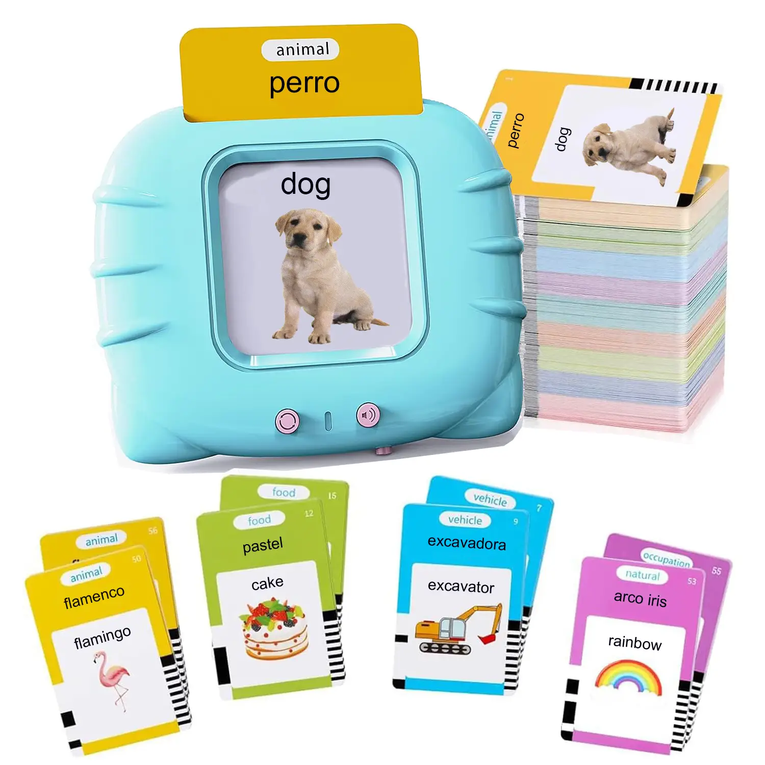 Spanish & English Talking Flash Cards for Boys and Girls Bilingual Spanish English, Learning Cards Sensory Sight Words Toys,Speech Training Toys, Educ