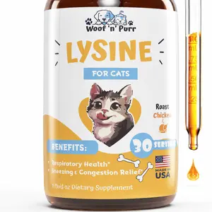 Woof 'n' Purr Cat Lysine Supplement – Respiratory Health, Sneezing & Congestion Support, Immune Support, 30 Servings