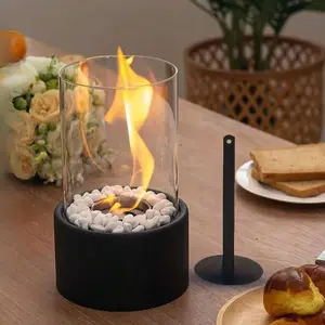 Portable Tabletop Fire Pit, 1 Count Mini Bioethanol Fireplace with White Stone & Windproof Glass, Indoor & Outdoor Fireplace for Home Decor