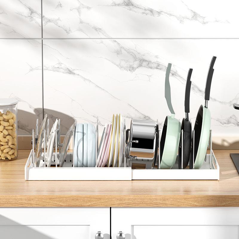 Pot Lids Organizer Rack for Cabinet and Countertop, 7+ Pan Lids and Bakeware Organizer Rack Holder with 7 Adjustable Compartments,Kitchen Storage, Pot Lid Storage - White, Gifts for Mom,Organizing hacks for a tidy kitchen