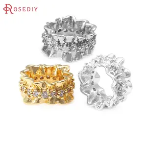 4PCS 18K Gold Color Brass Zircon Large Hole Wheel Spacer Beads Bracelets  Diy Jewelry Accessories Making Supplies