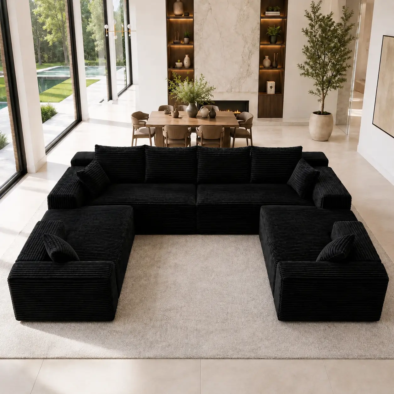 Oversized U-Shaped Boneless Cloud Couch, 8-Seater Modular Sectional with Chaise Lounges, 4-in-1 Flexible Deep-Seat Fully Assembled Comfy Living Room Furniture,dorm essentials,home decor