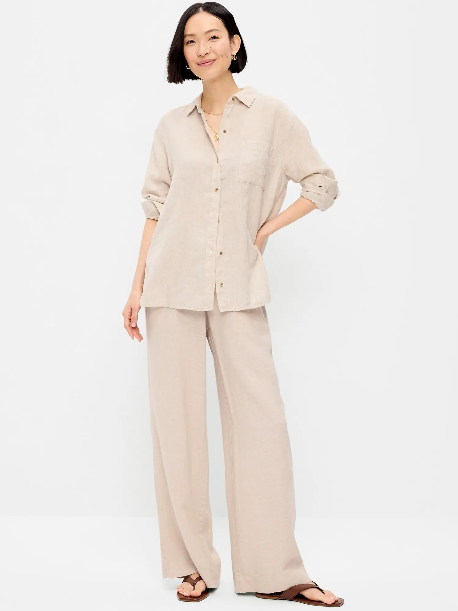 Old Navy Women's High-Waisted Linen-Blend Wide-Leg Pants