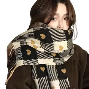 Elegant Reversible Love Heart Scarf for Women  Thick Warm Windproof Polyester Shawl, Cozy Oversized Wrap for Autumn & Winter, Perfect for Travel, Outdoor Activities & Daily Cold-Weather Wear