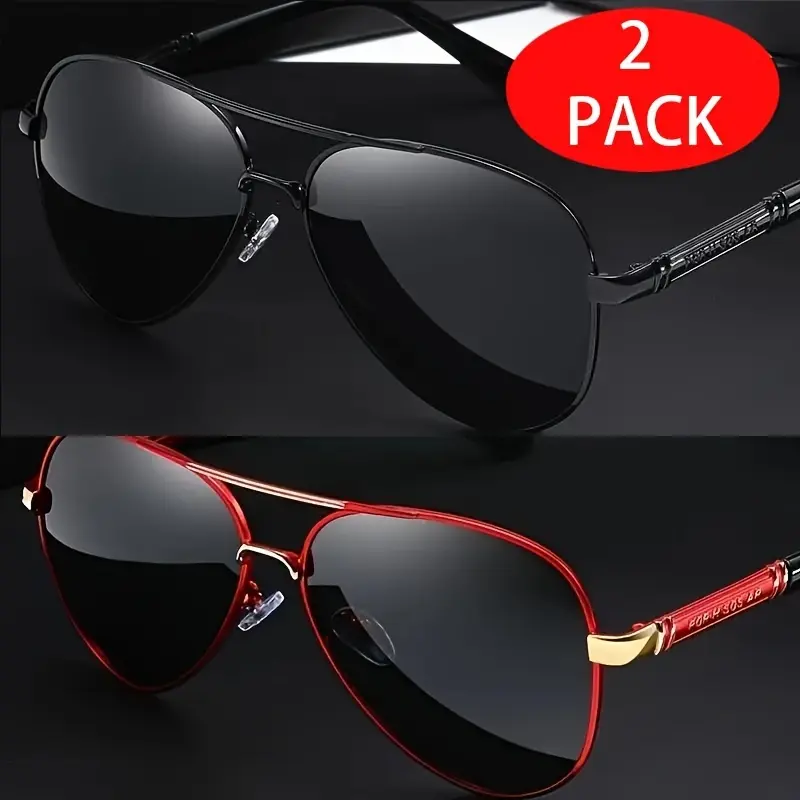 ShineThru Unisex Polarized Aviator Sunglasses (2-Pair) - Full Rim Durable Metal Frames, PC Polarized Anti-Glare Lenses, Full UV-Protection, Suitable for Driving, Outdoor Activities,summerwins