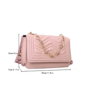 Lightweight,Business Casual Mini Chevron Quilted Chain Decor Flap Square Bag
