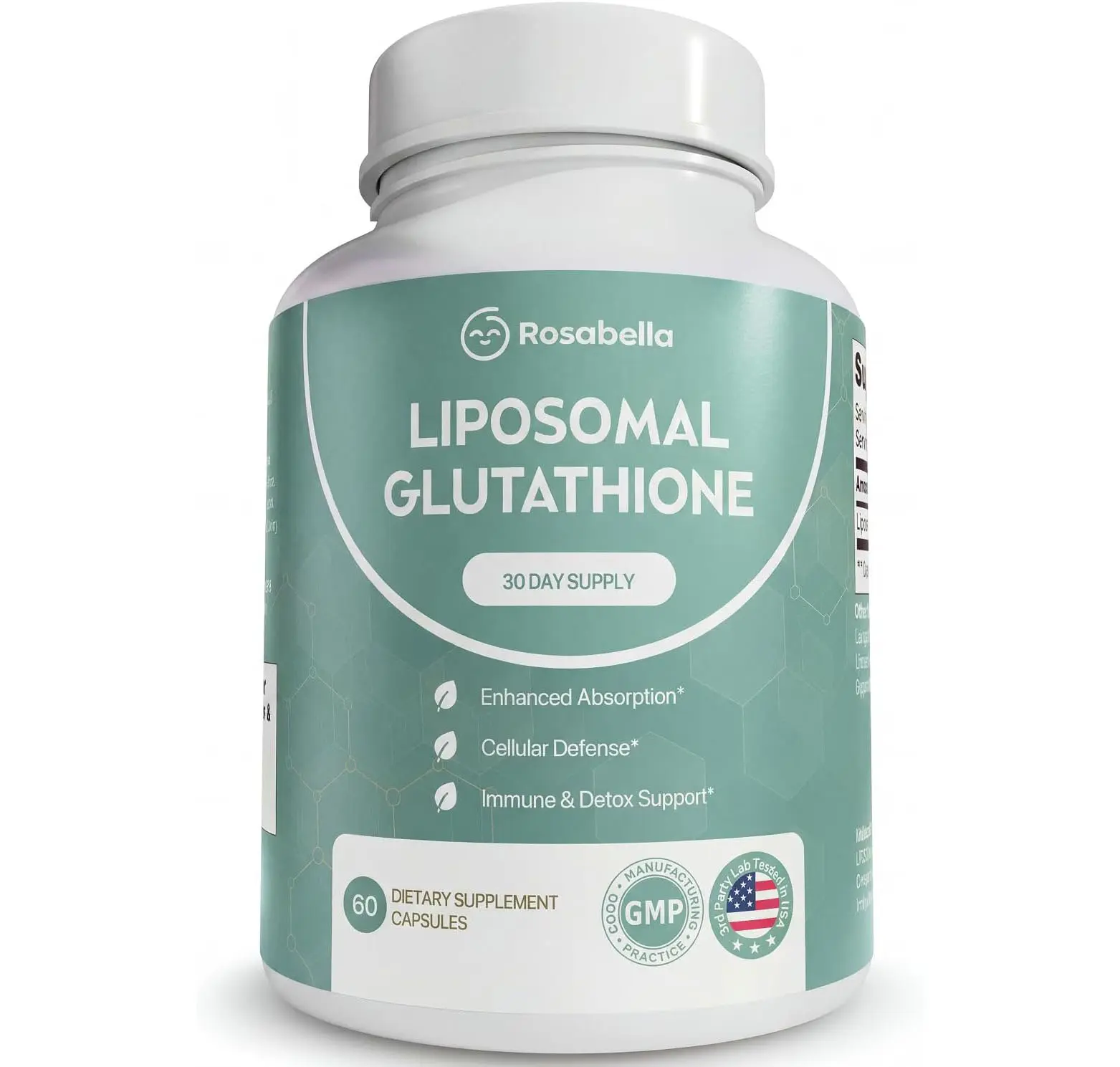 Rosabella Liposomal Glutathione 500mg – High Absorption Glutathione Supplement, Antioxidant Support, Cellular Health & Detox Support, 60 Capsules, 30 Day Supply, Daily Antioxidant Capsules