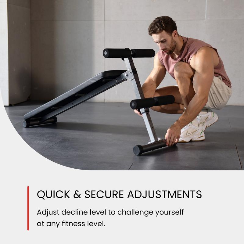 Finer Form Gym-Quality Adjustable Sit Up Ab Bench & Decline Weight Bench for Home Gym Strength Training. Supports 660lbs. Extended Backrest for Support. Great for Decline Bench Press & Core Workouts