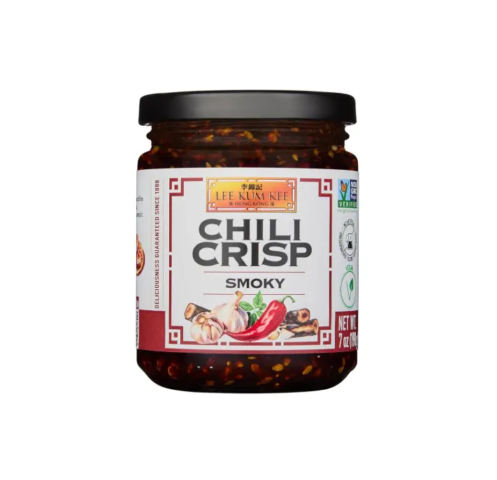Lee Kum Kee Smoky Chili Crisp (7 oz - 1 Pack), Spicy, Non-GM Soybeans & Vegan | Perfect for Drizzling, Dipping, Grilling, Stir-Frying, Dumplings, BBQs, Tacos & Burgers