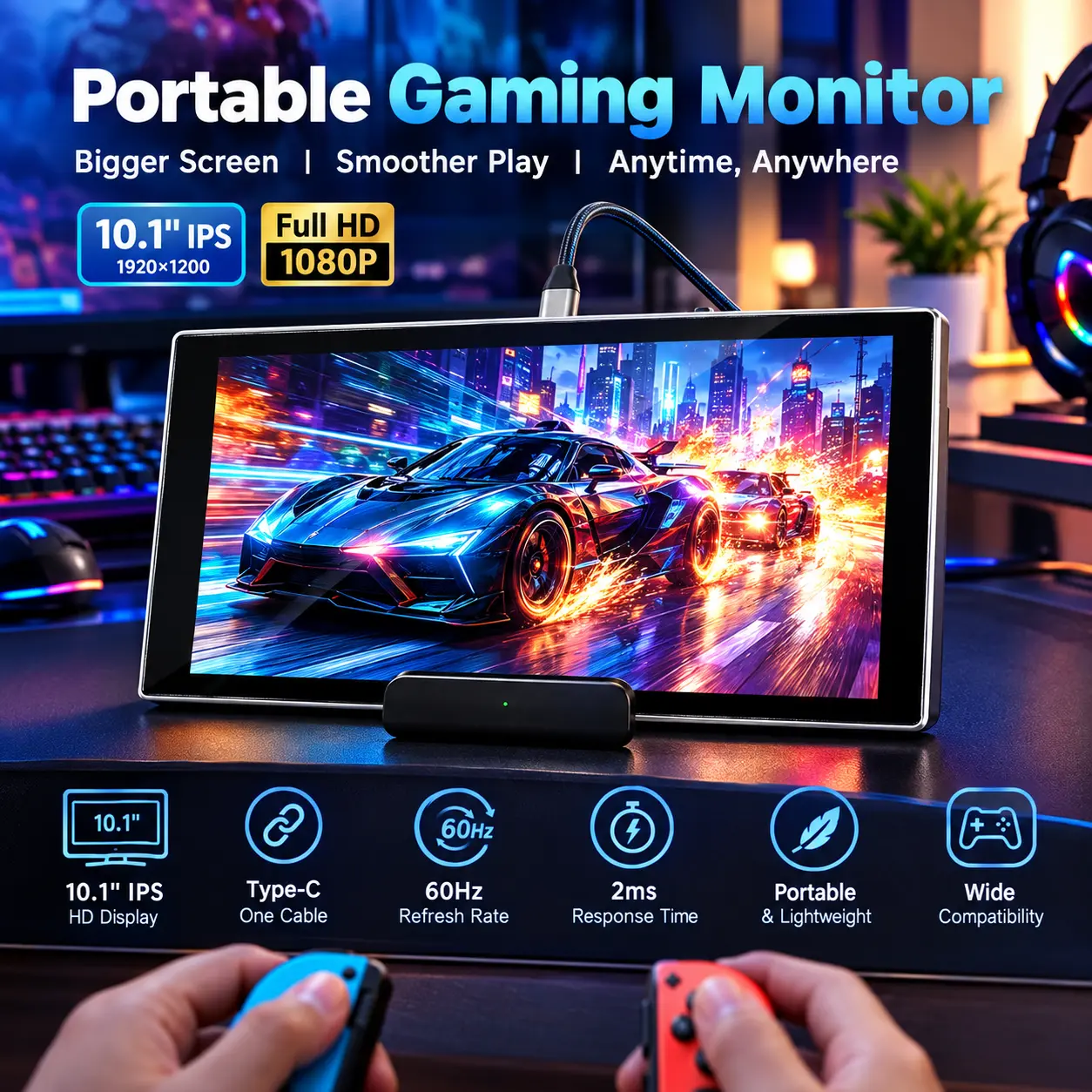 Wisecoco 7 Inch Portable Monitor, 1080P FHD Touchscreen Gaming Monitor, 60Hz IPS Display, USB-C HDMI Mini Monitor, Ultra-Thin Aluminum Alloy Second Screen for Laptop, PC, PS5, Xbox, Switch