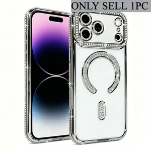 Magnetic Wireless Charging New Fashionable Shiny Diamond Transparent Protective Phone Case for iPhone 17 Air 11 12 13 14 15 16 Pro Max Plus 16E/SE4 Bumper Cover, Casing, Accessories