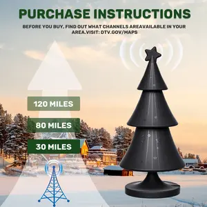 This mini 72mm Christmas tree antenna combines decoration and 4K reception. It's plug-and-play with an IEC connector; the 5-meter cable makes it easy to hang on a Christmas tree; it features one-button power-off and surge protection.