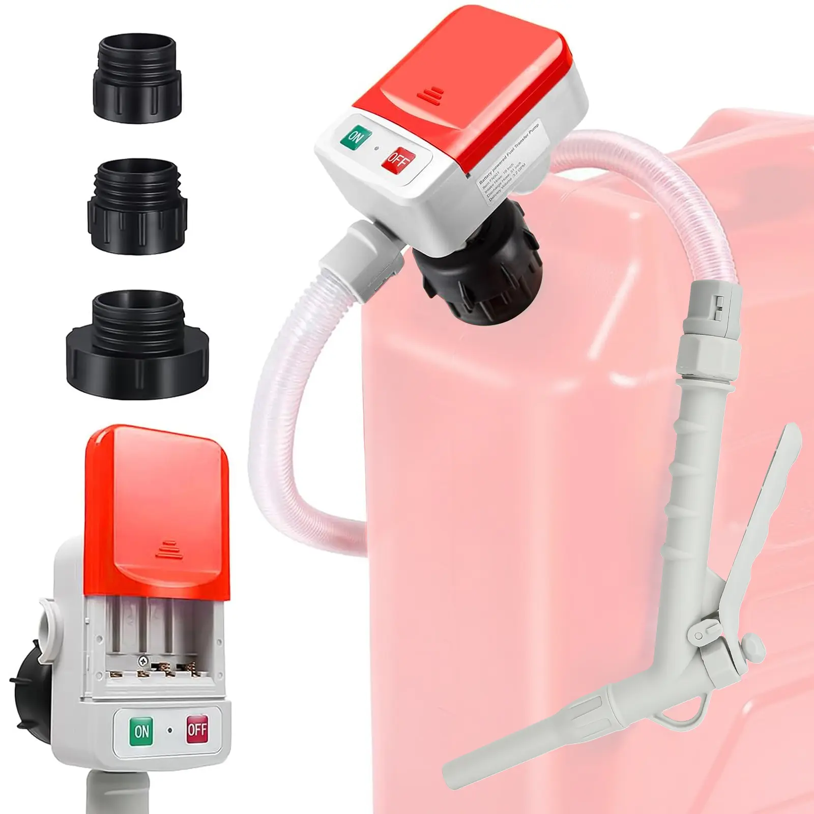 Automatic Battery Powered Transfer Pump with Nozzle, 3.2 GPM High-Flow Siphon with 3 Adapter Sizes, 51” Hose for Gasoline, Kerosene Transfer, for Vehicles, Boats, Generators & Machinery