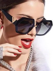 Women's Fashion Sunglasses, Hexagonal Frame Design, V-Shape Retro Style, Perfect for Couples Outdoor Vacation Wear