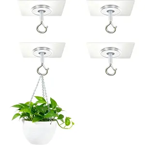 Heavy Duty Adhesive Ceiling Hooks, No Drill Waterproof Sticky Hooks for Hanging Light,Plants,Baskets,Removable Damage-Free Ceiling Hangers (4)
