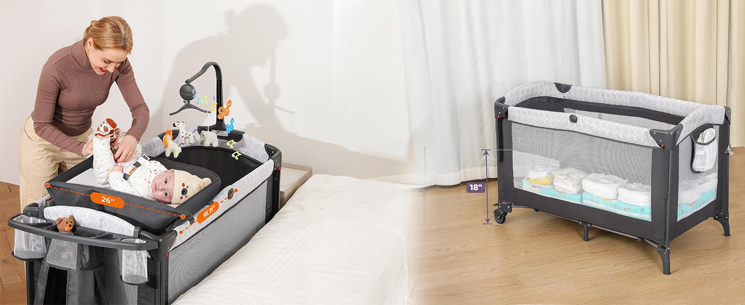 Dripex Baby Bassinet Bedside Sleeper, Adjustable Height, Includes Mattress Sheet, Portable Playpen Travel Bed with Storage Foldable Crib for Newborns Infants Folding Cot
