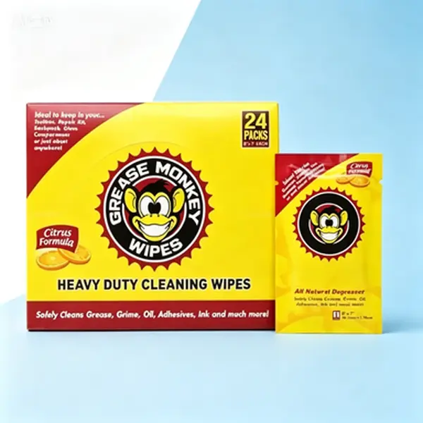 Industrial-Grade Degreaser Wipes, Heavy-Duty Cleaning Wipes for Mechanics, Pre-Saturated Grease Remover Wipes for Hands and Tools, 24 Count Multi-Surface Wipes for Grime, Degreaser Wipes for Workshop Use