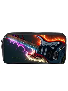 Single-layer pencil case with lightning guitar print