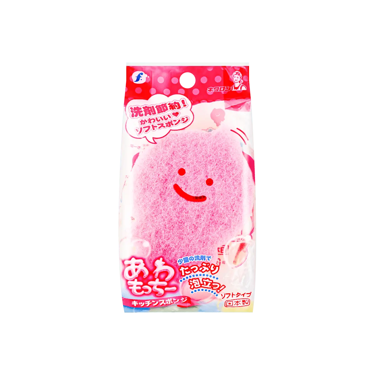 SEIWA Japan Smiley Face Pink 3-Layer Foaming Sponge for Powerful Cleaning