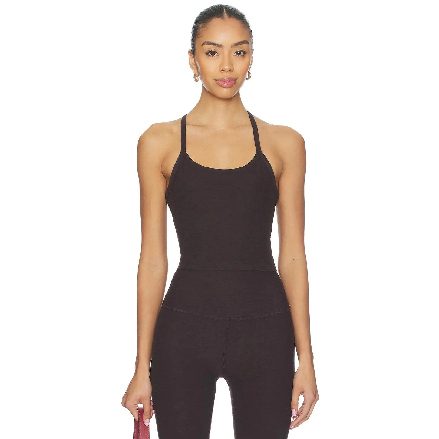 Beyond Yoga Spacedye Slim Racerback Cropped Tank Top in Dark Chocolate Heather