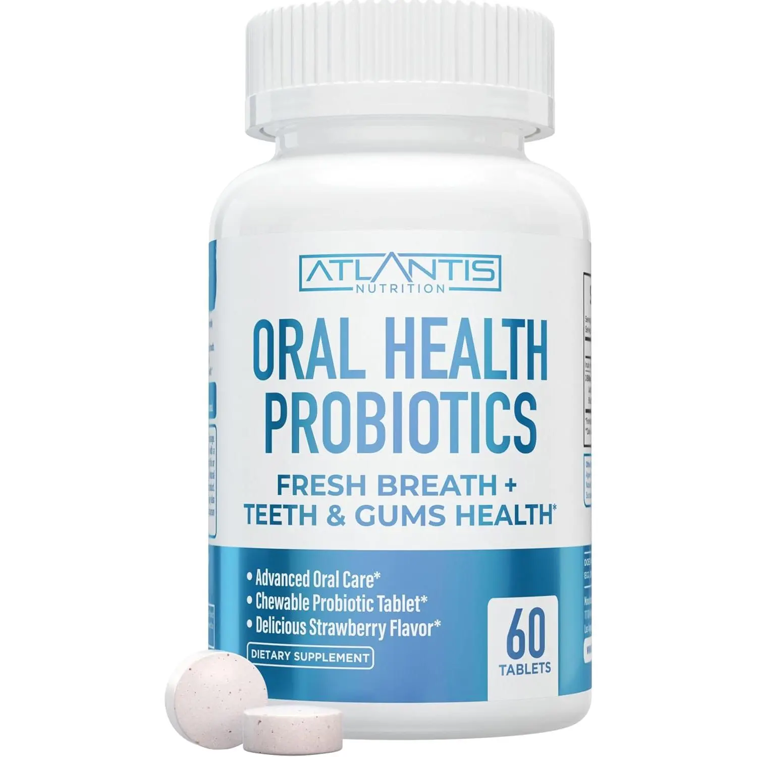 Oral Probiotics Chewable Tablet - Dental Probiotic for Gum Care & Teeth Care - Bad Breath Treatment for Adults - 3 Billion CFU Probiotic Blend - Strawberry Flavor - 60 Tablets