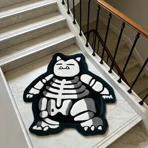 Unusual Shape Creative Cartoon Ghost Bone Print Carpet, Fashionable Plush Rug for Living Room Bedroom Balcony, Easy Care Mat, Soft Fluffy Rugs