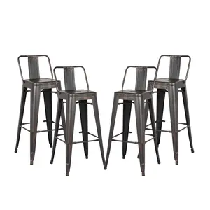 Rustic 24" Metal Barstools with Back for Kitchen Counter Lightweight & Sturdy Set of 4 in Matte Black Modern Country Style Seating