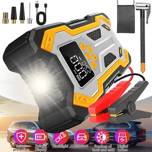 Car Battery Jump Starter with Air Compressor 150PSI Charger, Portable Jump Box with Jumper Cables & Lights, Universal for All Gas 12L Diesel Cars, Bikes, Balls & More, Compact Emergency Car Jump Starter