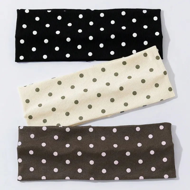 Women Bandana 3pcs/Set Women's Polka Dot Printed Soft Non-Slip Headbands, Elastic Yoga Sports Hair Accessories, Versatile For Daily Wear And Various Occasions Hair Bands, Hairband For Vacation Outfits Woman Elegant Scarf, Non Slip Hairbands