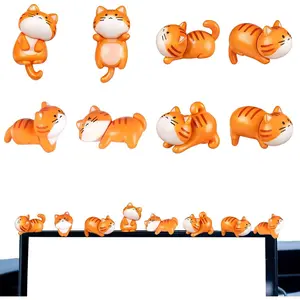 8 Pcs Mini Cat Car Accessories Funny Rear View Mirror Dashboard Decorations Small Orange Animal Figurine Desk Auto Cute Car Ornament Truck Interior Decors for DIY Home Office