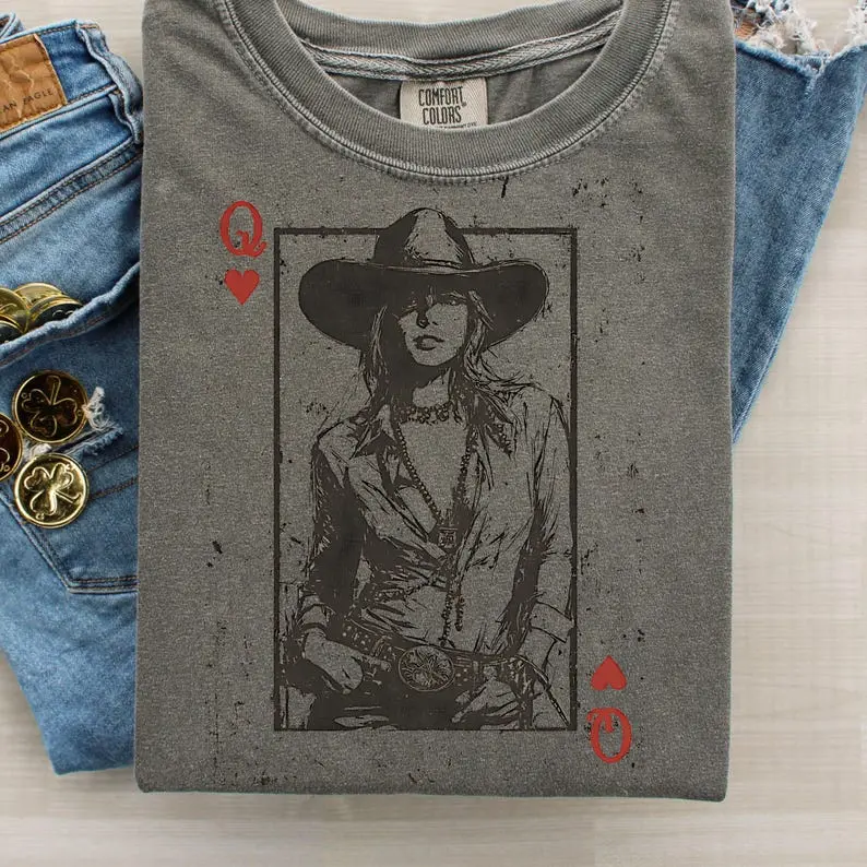 Comfort Colors Western Valentine Shirt, Cowgirl Queen of Hearts Card ,Western Hearts Shirt, Valentines Shirt