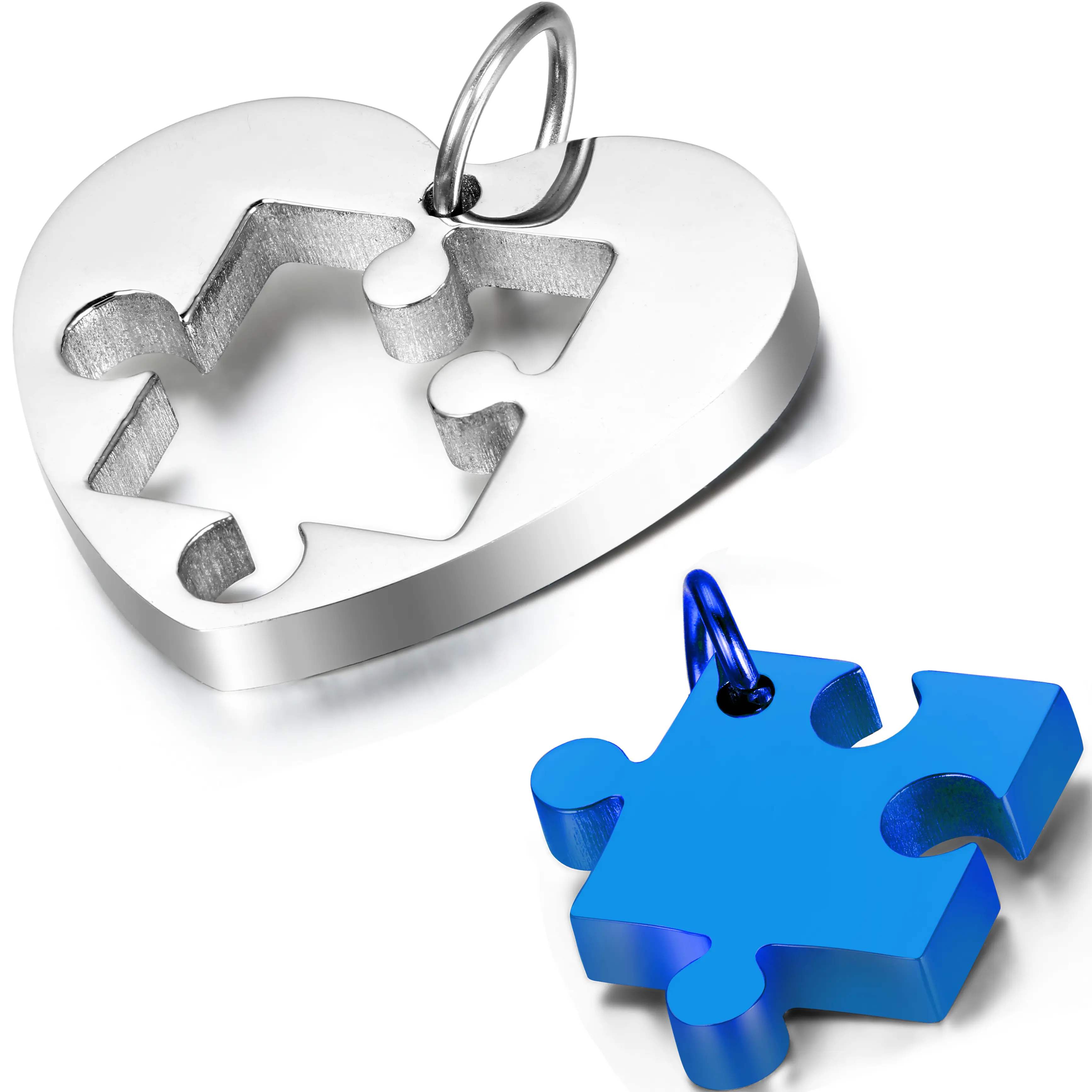 OIDEA Couples Interlocking Puzzle Heart Matching Sets Necklaces, Hypoallergenic Stainless Steel, 3mm Men's 22" Long Chain, 2mm Female Chain with Interlocking Pendants, Anniversary Wedding Gift Idea