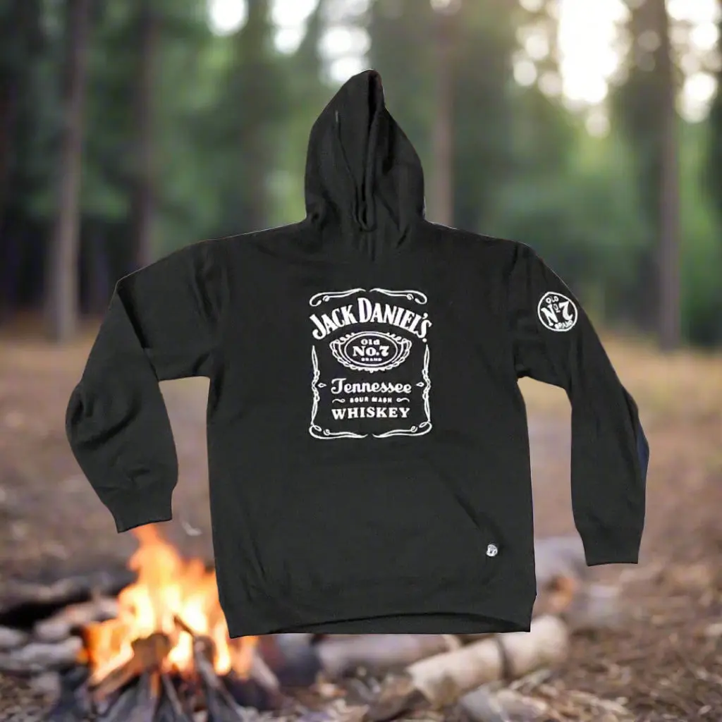 Jack Daniel’s Black Hoodie with Stitched Logo on Sleeve