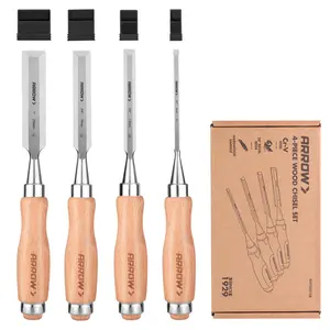 ARROW Wood Chisel Set, 4PCS CR-V Steel Chisel Tools with Beveled Edge and Ergonomic Beech Wood Handle, Carpenter Wood Carving Tools for Woodworking and DIY Enthusiasts(1/4", 1/2", 3/4", 1")