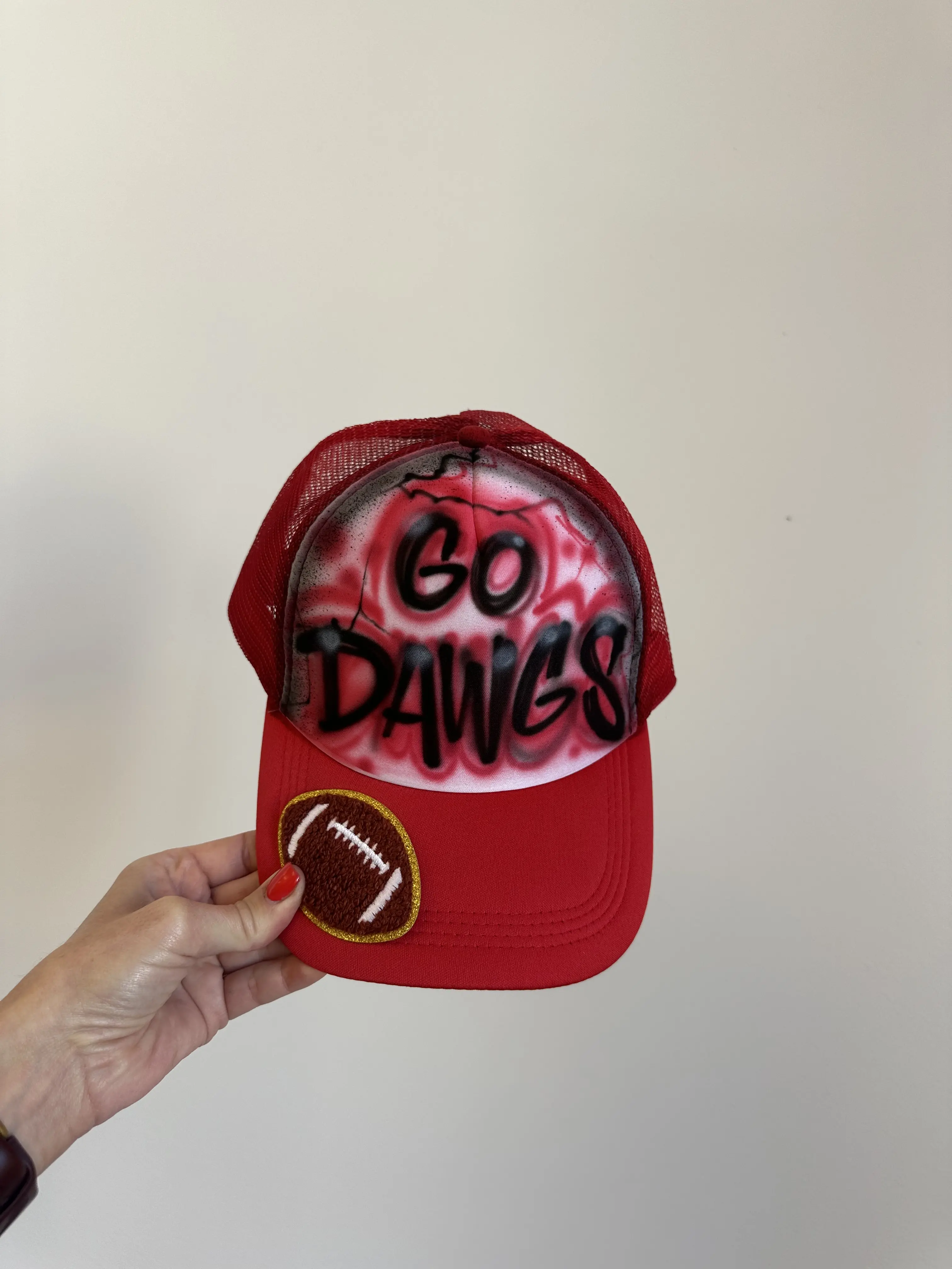 Custom Airbrush Game Day Tracker Hat - Design, Adjustable Mesh Back, Lightweight & Breathable, Hand-Painted, Fully Customizable for College Fans & Tailgates