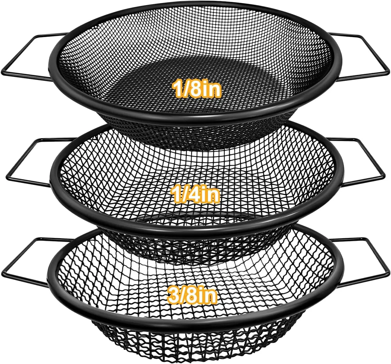 3-piece gardening soil sieve set, different mesh sizes, suitable for 5-gallon buckets, soil and gravel separator