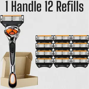 Men's Shaving Razor Set with Swing Handle and 12/24/36/48 Replacement Blades, Waterproof and Rustproof Stainless Steel, Smooth Shave with 6-Layer Progressive Blades, Waterproof Shaving Head