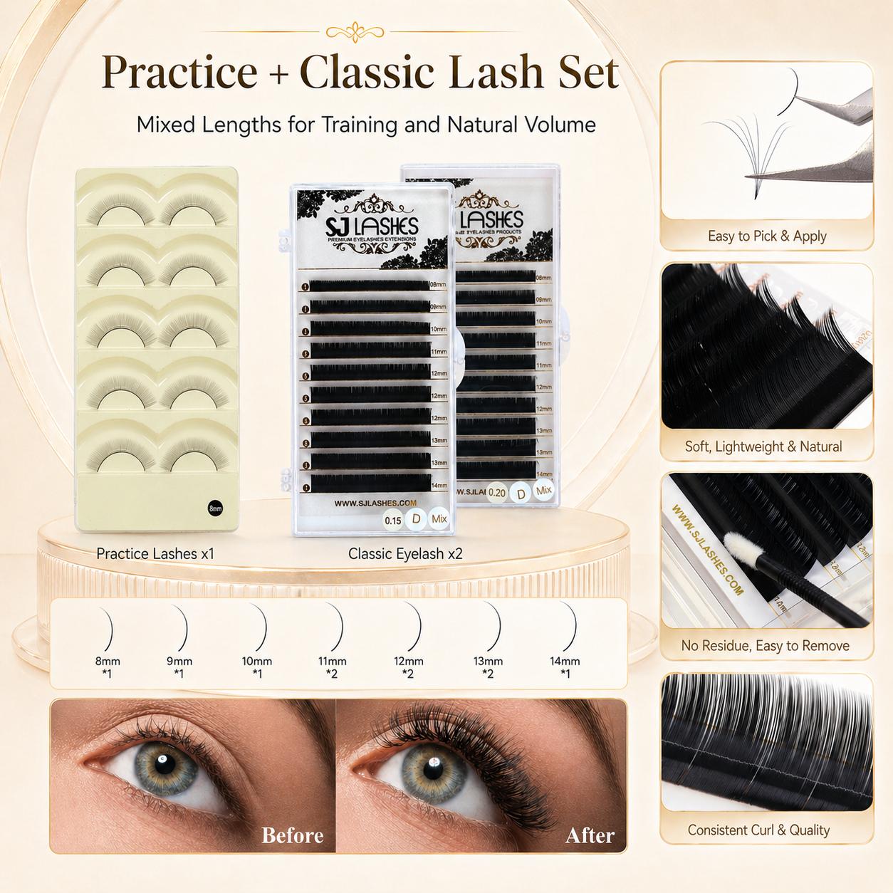 SJ LASHES Eyelash Extension Kit - Complete Faux Mink 3D Lash Practice Set for Beginners & Pros with Premium Glue Remover Tweezers & More - Flawless, Makeup SJ LASHES Eyelash Extension Kit - Complete Faux Mink 3D Lash Practice Set for Beginners & Pros with Premium Glue Remover Tweezers & More - Flawless, Makeup