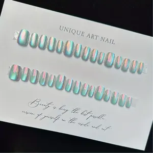 30pcs Wearable Nail Art Stickers, Electroplated Aurora Cat Eye Design, High-End New Arrival, Model 654, Perfect for Stylish Nails