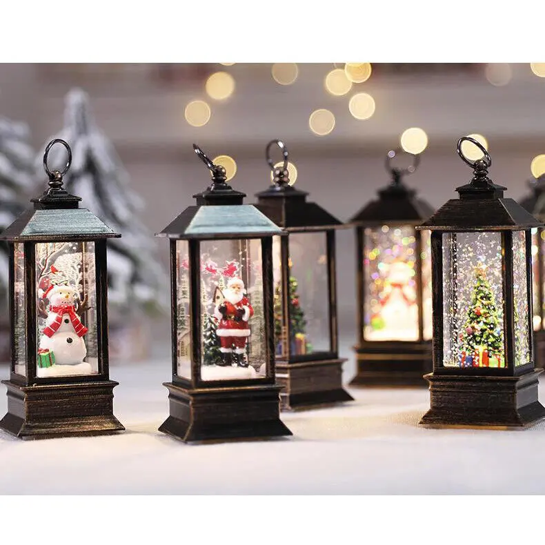 LED Christmas Lantern Festival Snow Scene, Tabletop Xmas Tree Ornament, Indoor Decoration, Battery-Operated Santa Claus, Snowman, or Christmas Tree